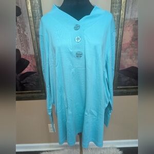New Blair Women's Plus Size 3X Teal Long Sleeve Shirt